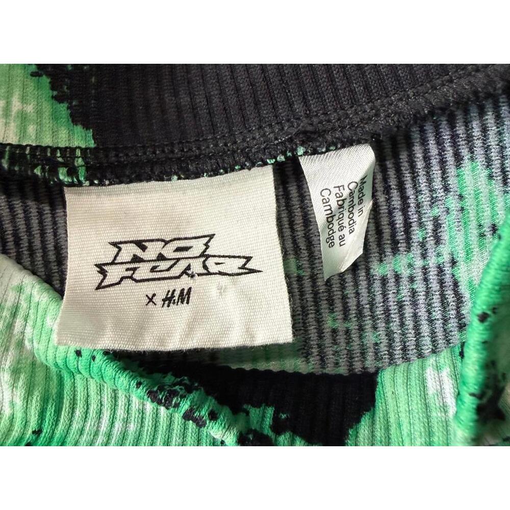 No Fear x H&M Size Medium Green & Black Tie-dye Long Sleeve Crop Top Y2K - Picture 2 of 7